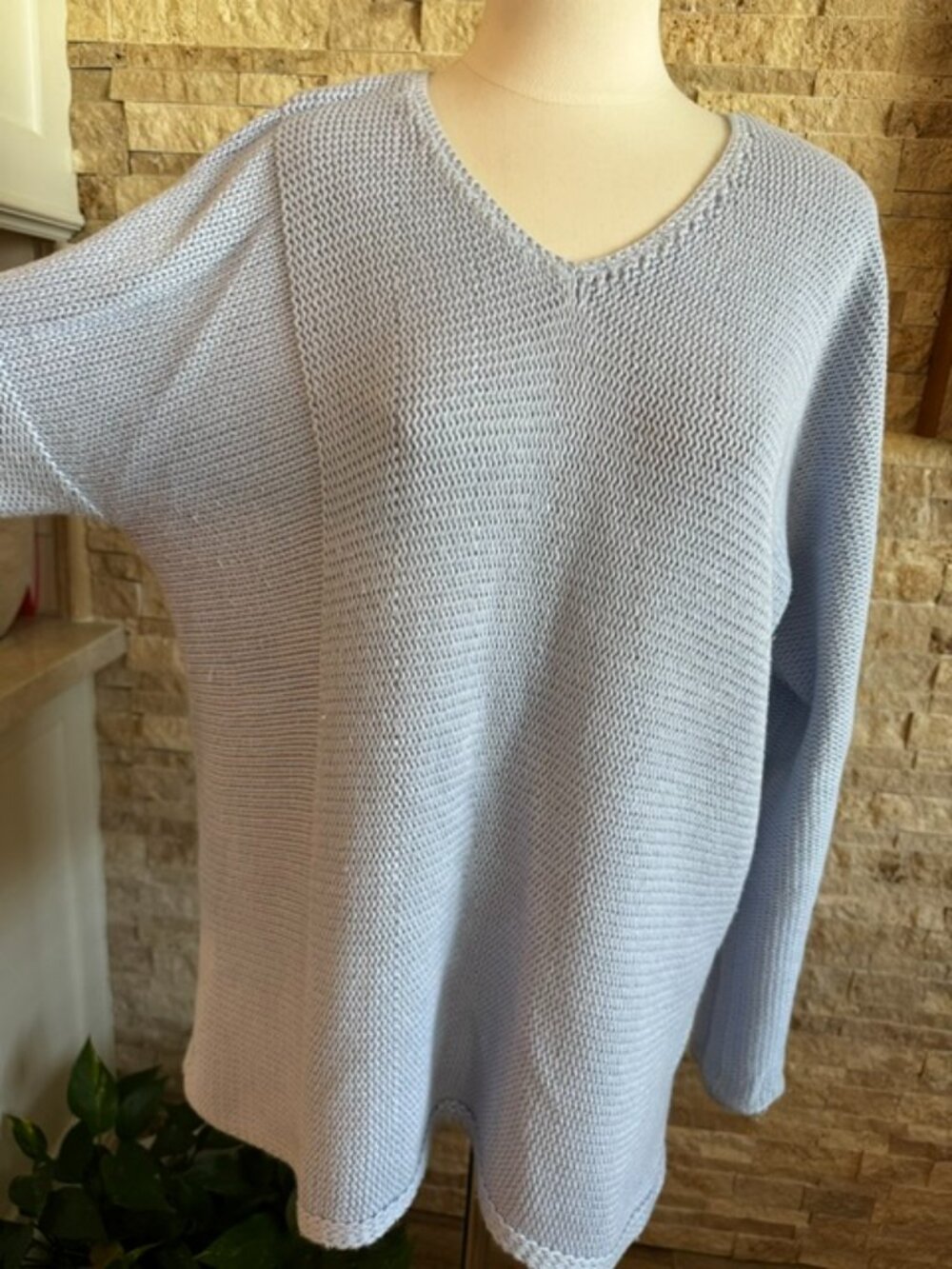 J Jill Baby Blue Long Sleeve V Neck Sweater Large